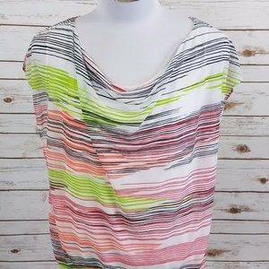 Worthington Women's Top Blouse Colorful Lines Sz L